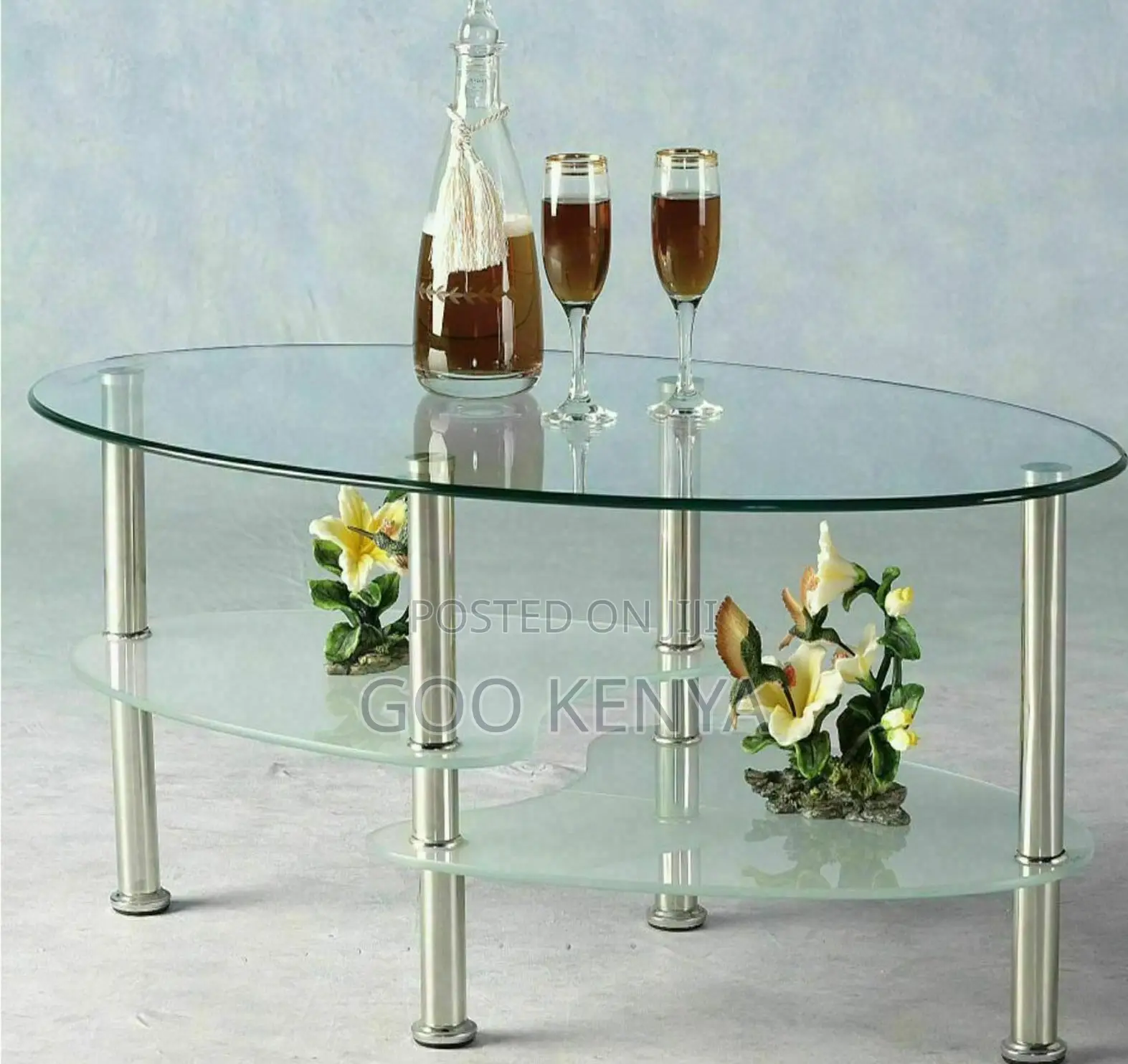 Home Table; High-Gloss Oval Glass Coffee Table for Living Room