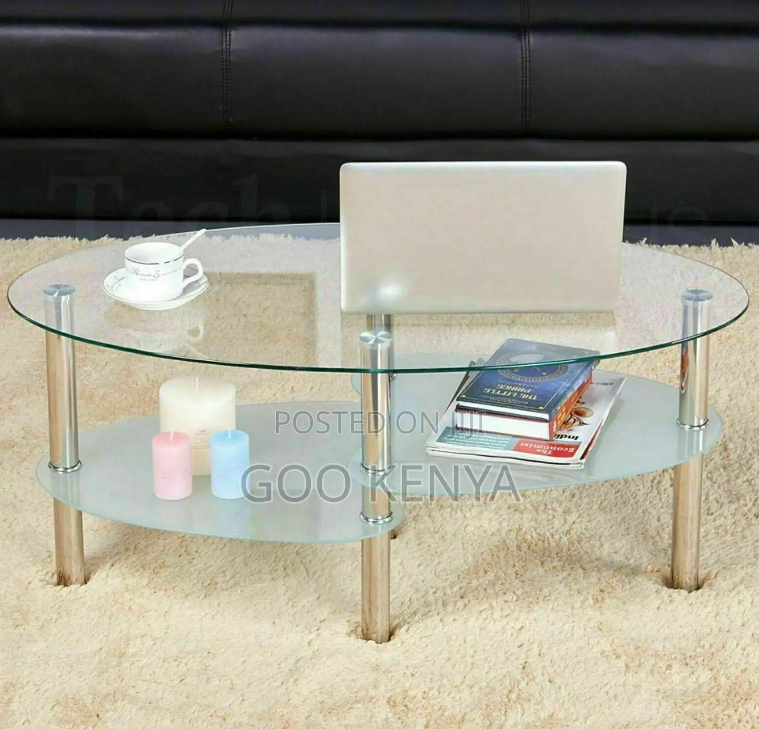 Home Table; High-Gloss Oval Glass Coffee Table for Living Room