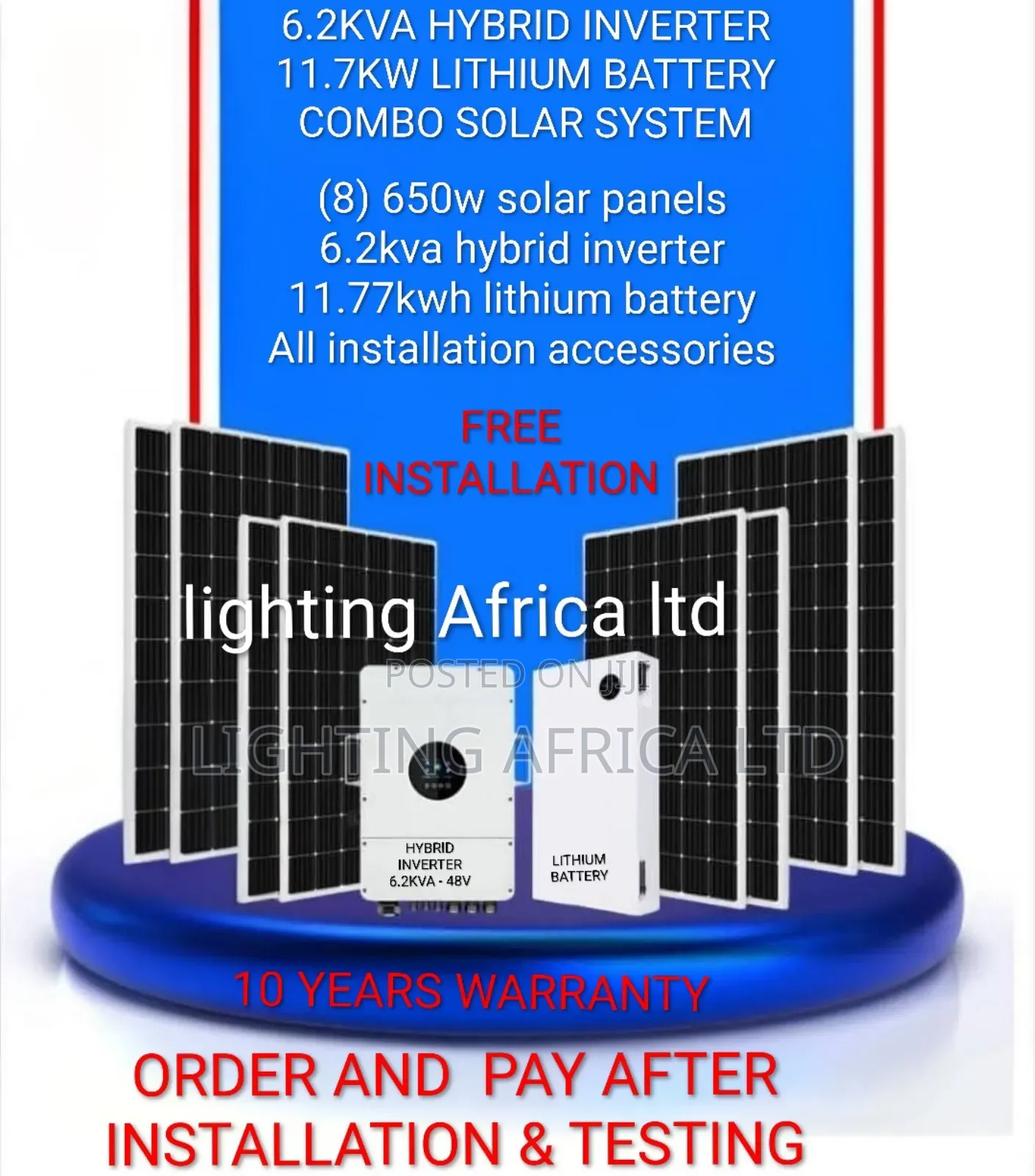 6.2kva Off-Grid - 11.77kwh Lithium Battery - (8) 650w Solar Panels Kit