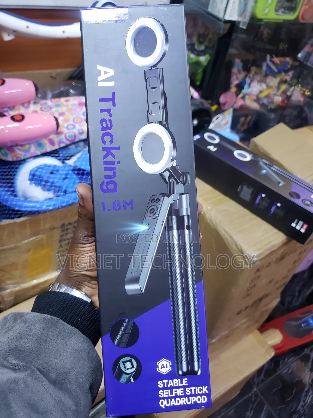 1.8m Ai Face Tracking Selfie Tripod Stand With Lights