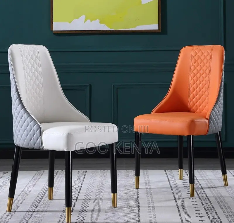 Home Dining Chair; Elegant Metal Dining Chairs With Soft Leather Seat