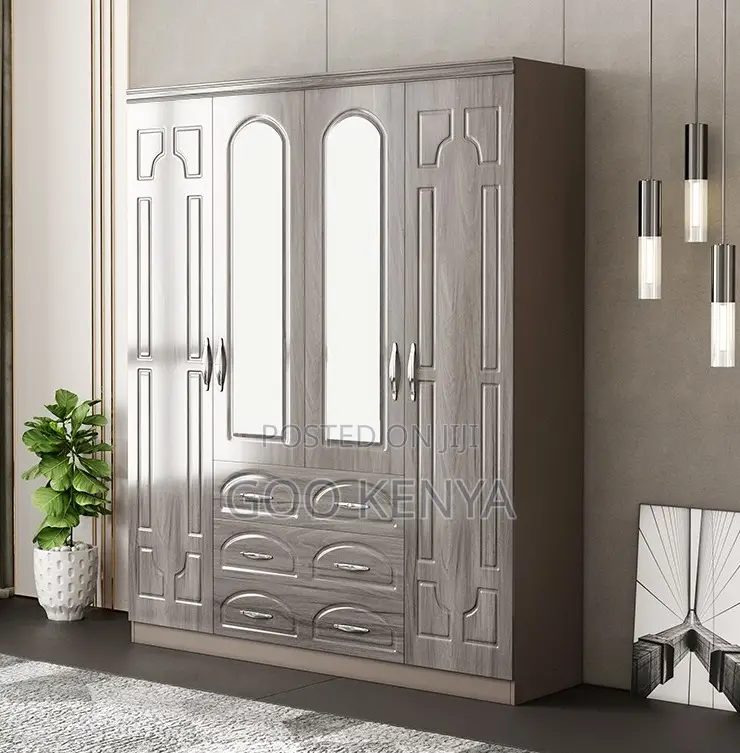Home Wardrobe; Modern 4-Door Wooden Bedroom Wardrobe Closet