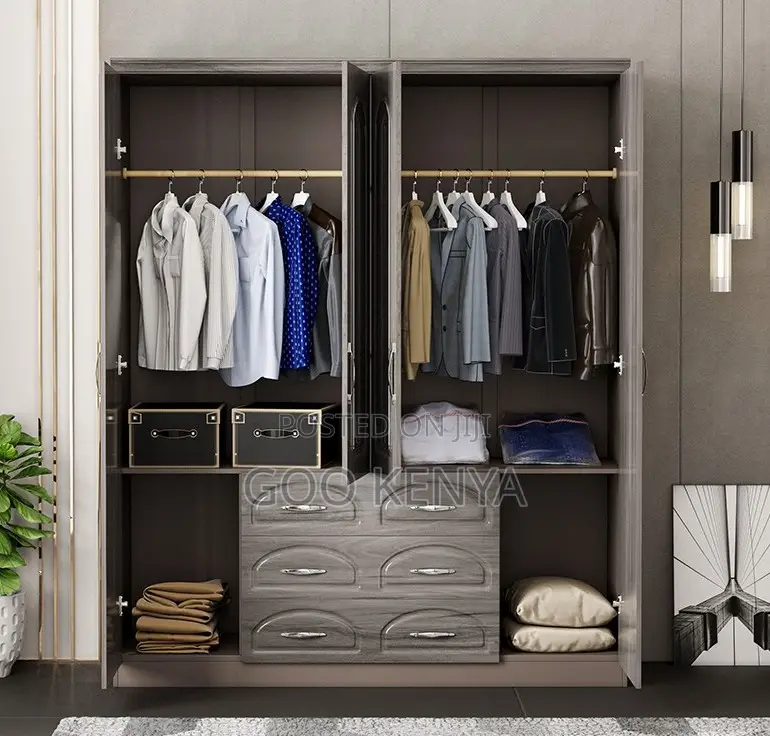Home Wardrobe; Modern 4-Door Wooden Bedroom Wardrobe Closet