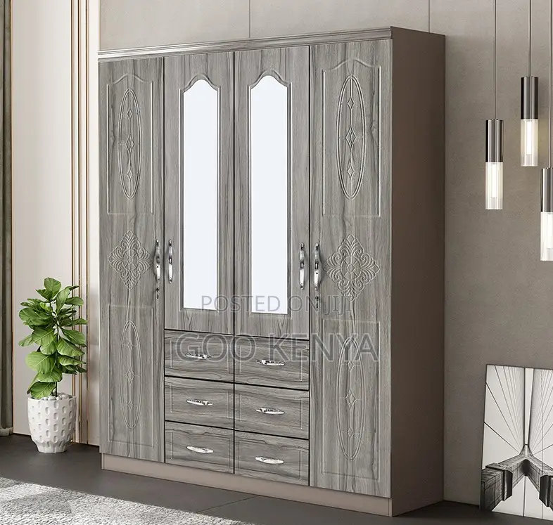 Home Wardrobe; Modern 4-Door Wooden Bedroom Wardrobe Closet