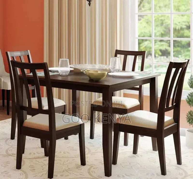 Home Dining Set; 4-Seater Mahogany Teak Wood Dining Set for Home