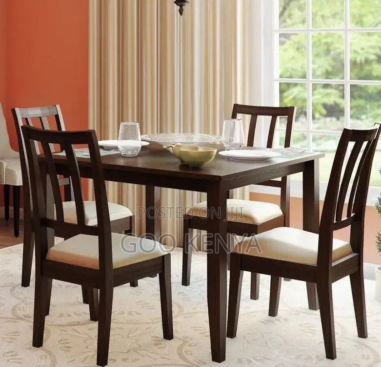 Home Dining Set; 4-Seater Mahogany Teak Wood Dining Set for Home