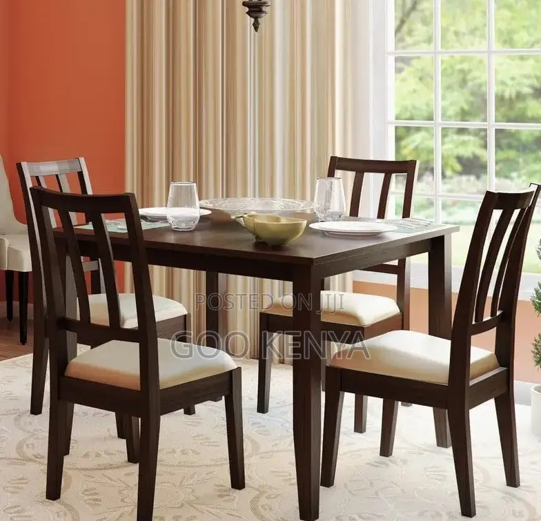 Home Dining Set; 4-Seater Mahogany Teak Wood Dining Set for Home