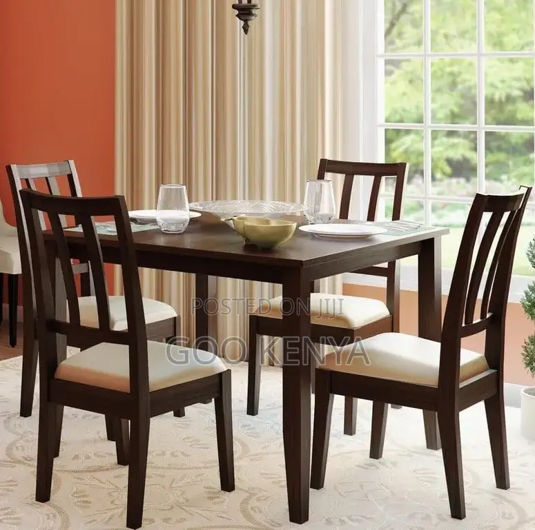 Home Dining Set; 4-Seater Mahogany Teak Wood Dining Set for Home