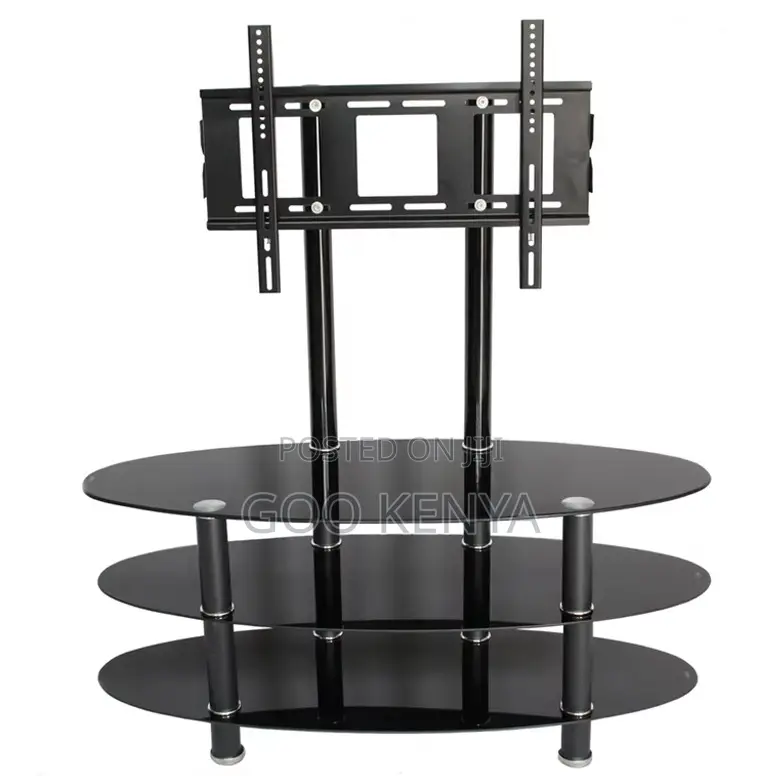 Home Tv Stand; Metal Frame Cabinet With Glass Countertop and Tv Mount