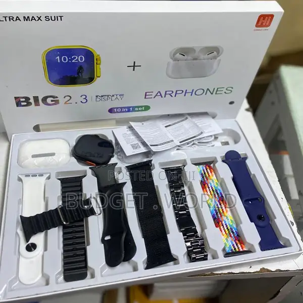 Amoled Display I20 Ultra Max Bt Calling Smartwatch 10-in-1 Set