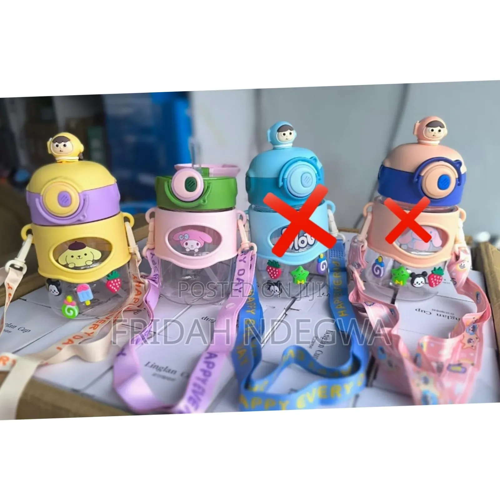 "Happy Every Day" Cartoon Themed Bottles With Staw