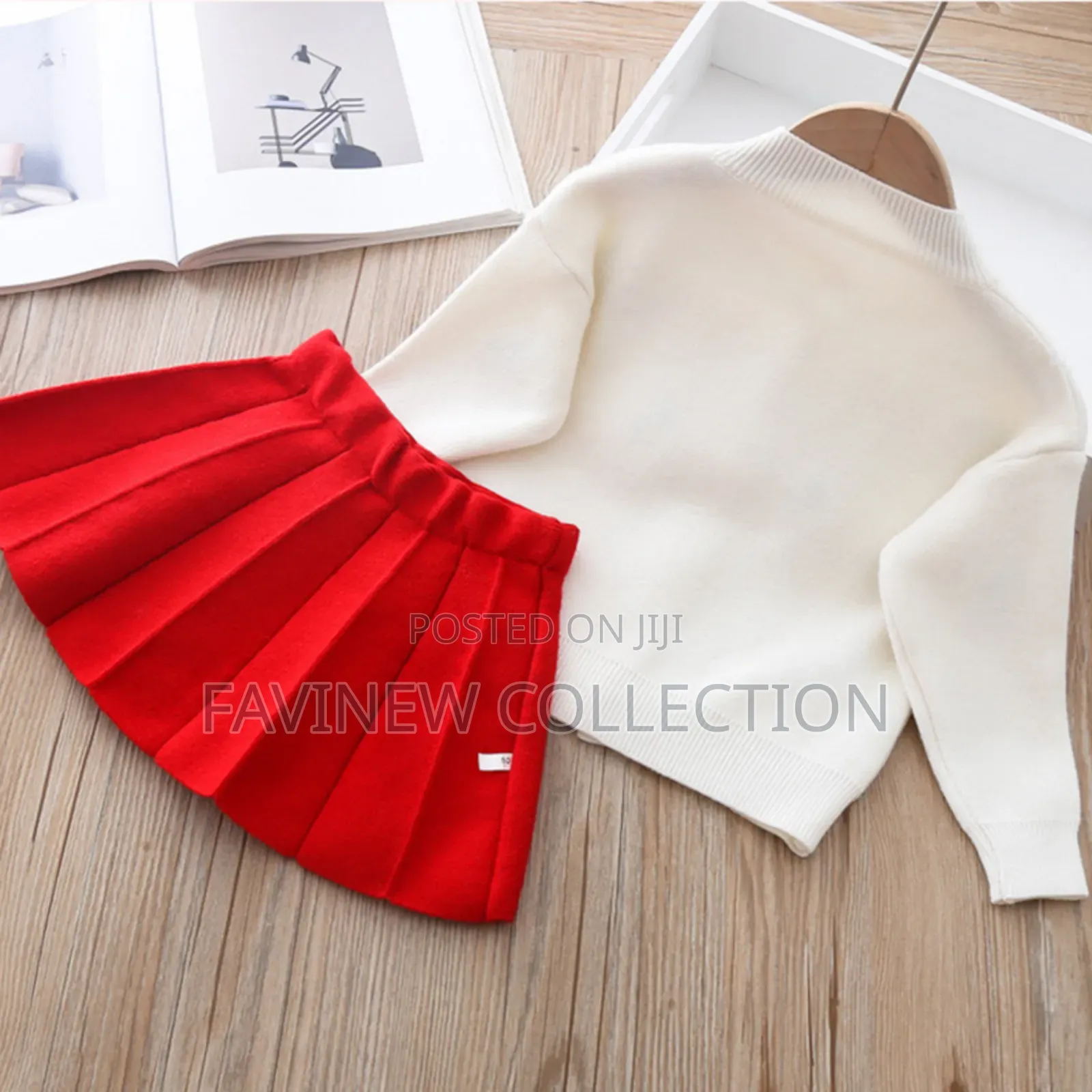 Girls Red Long Sleeve Knitting Skirt Set