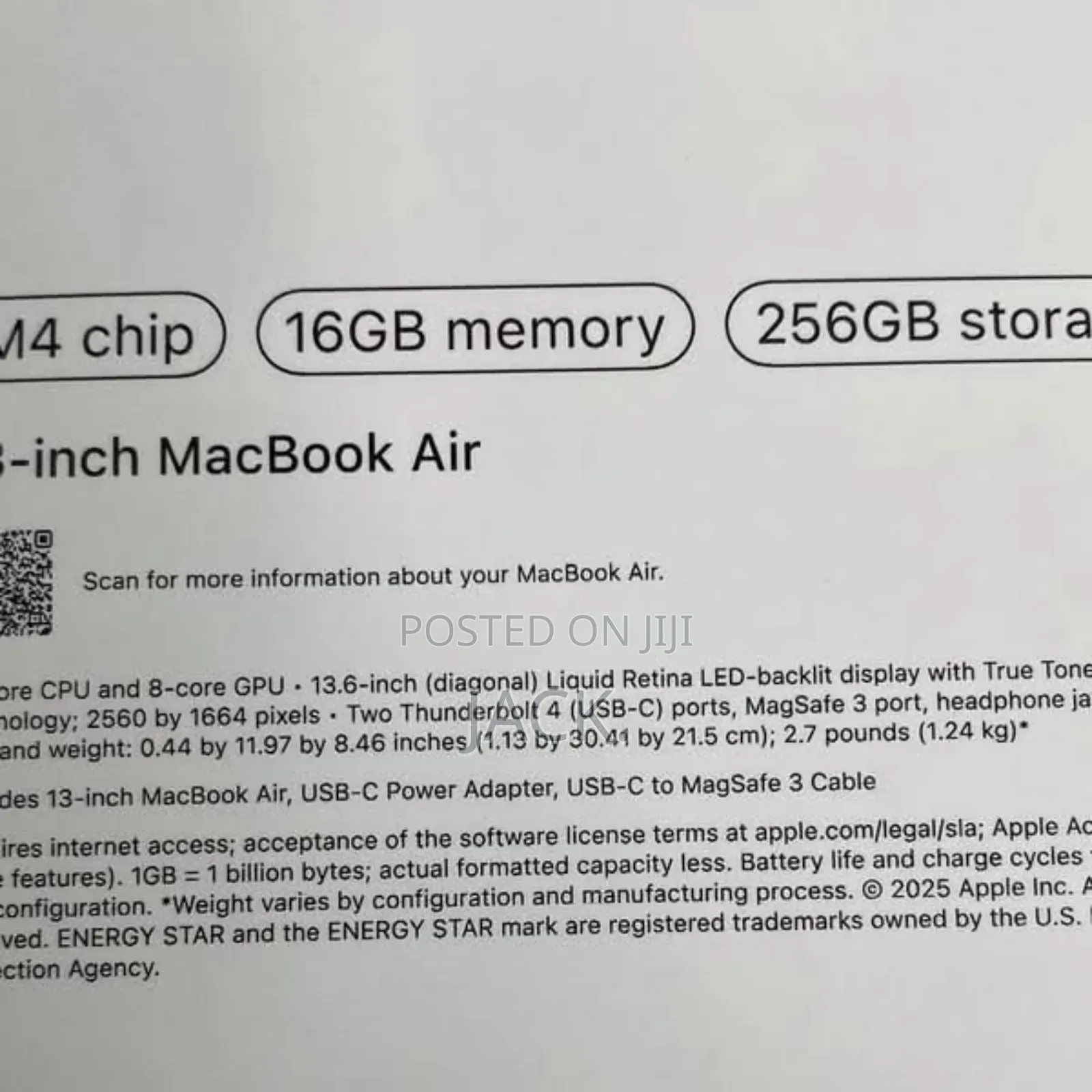 New Laptop Apple MacBook Air 16GB Apple M4 SSD 256GB