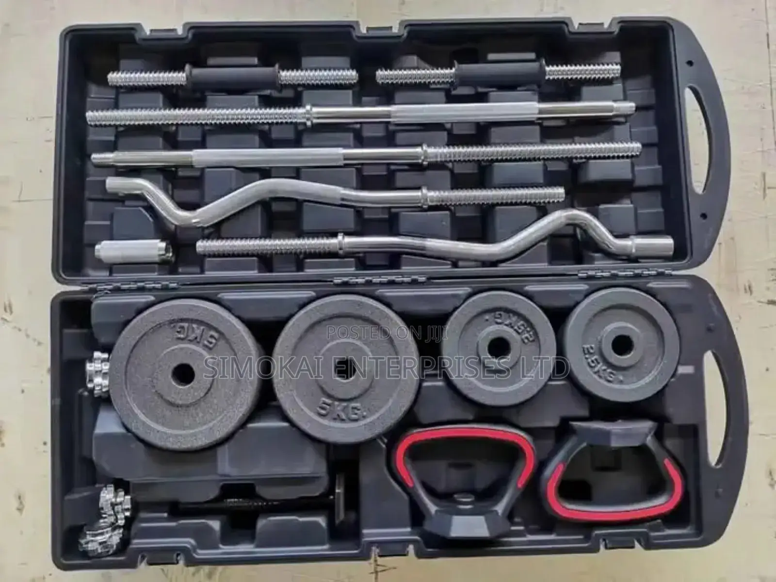 58kg Anti Rust Adjustable Dumbbell, Kettlebell And Barbell Set & Case