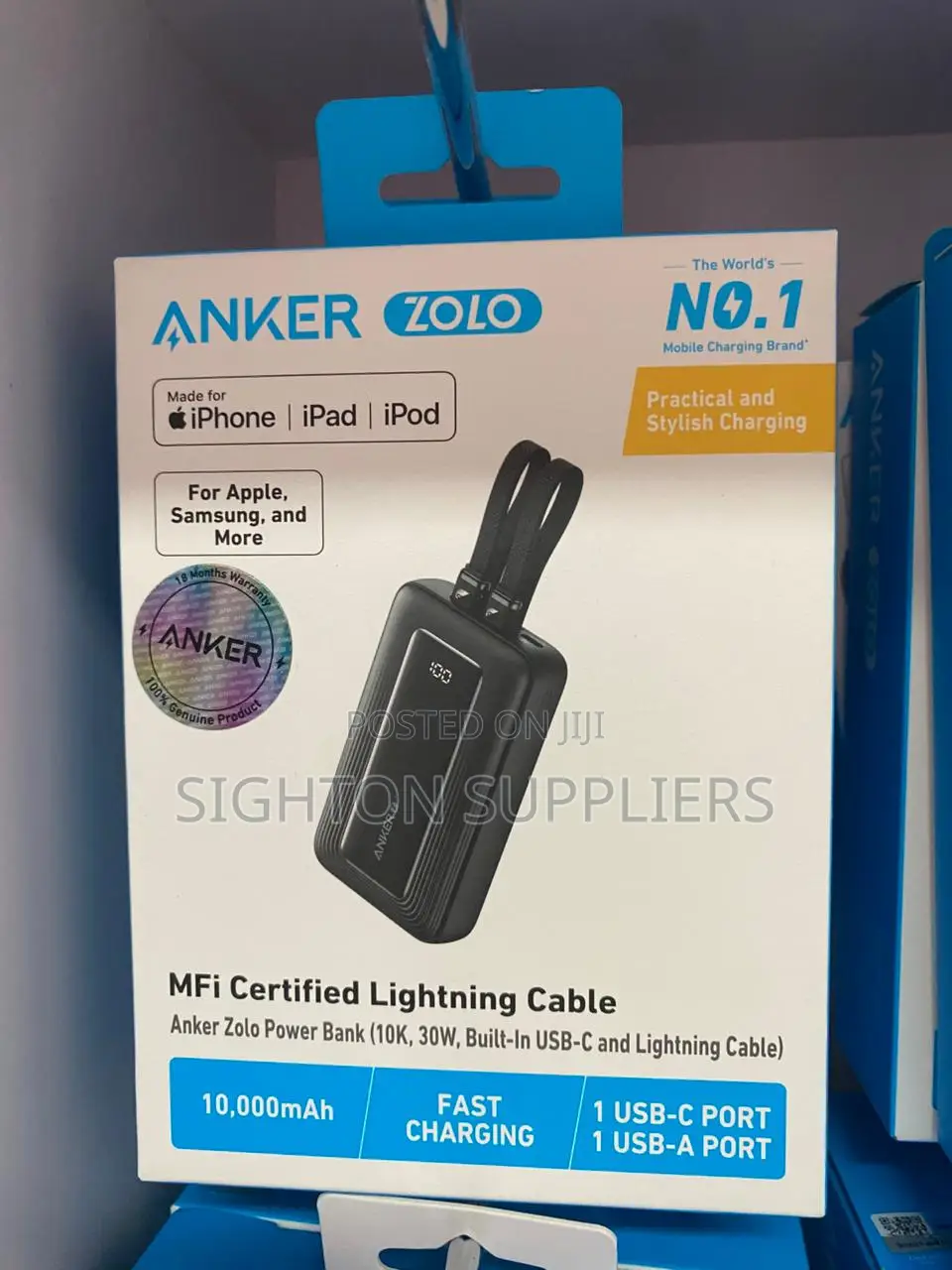 Anker Power Bank 10,000 Mah, 30w, - Built-in USB-C and Lightning Cable