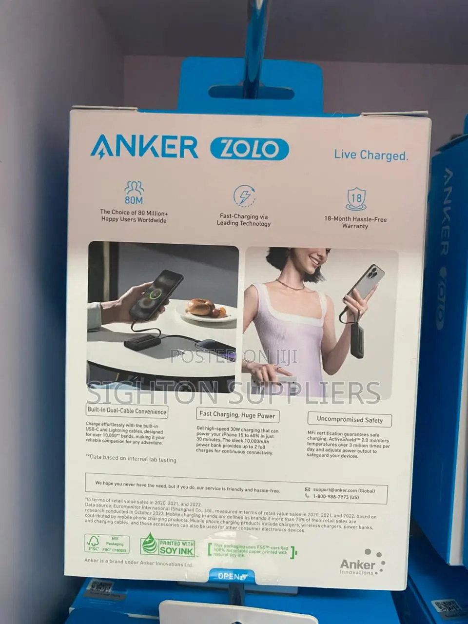 Anker Power Bank 10,000 Mah, 30w, - Built-in USB-C and Lightning Cable
