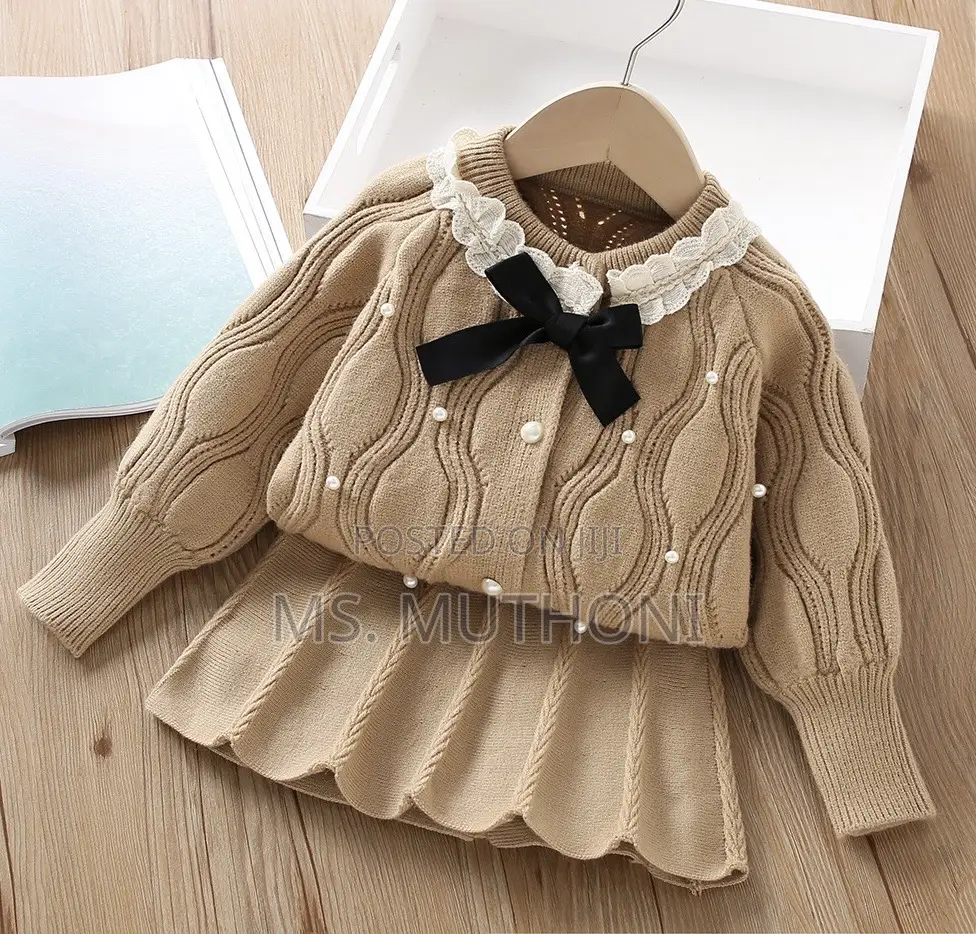 Beaded Cardigan Pleated Skirt Suit Knit Fabric Sweaters