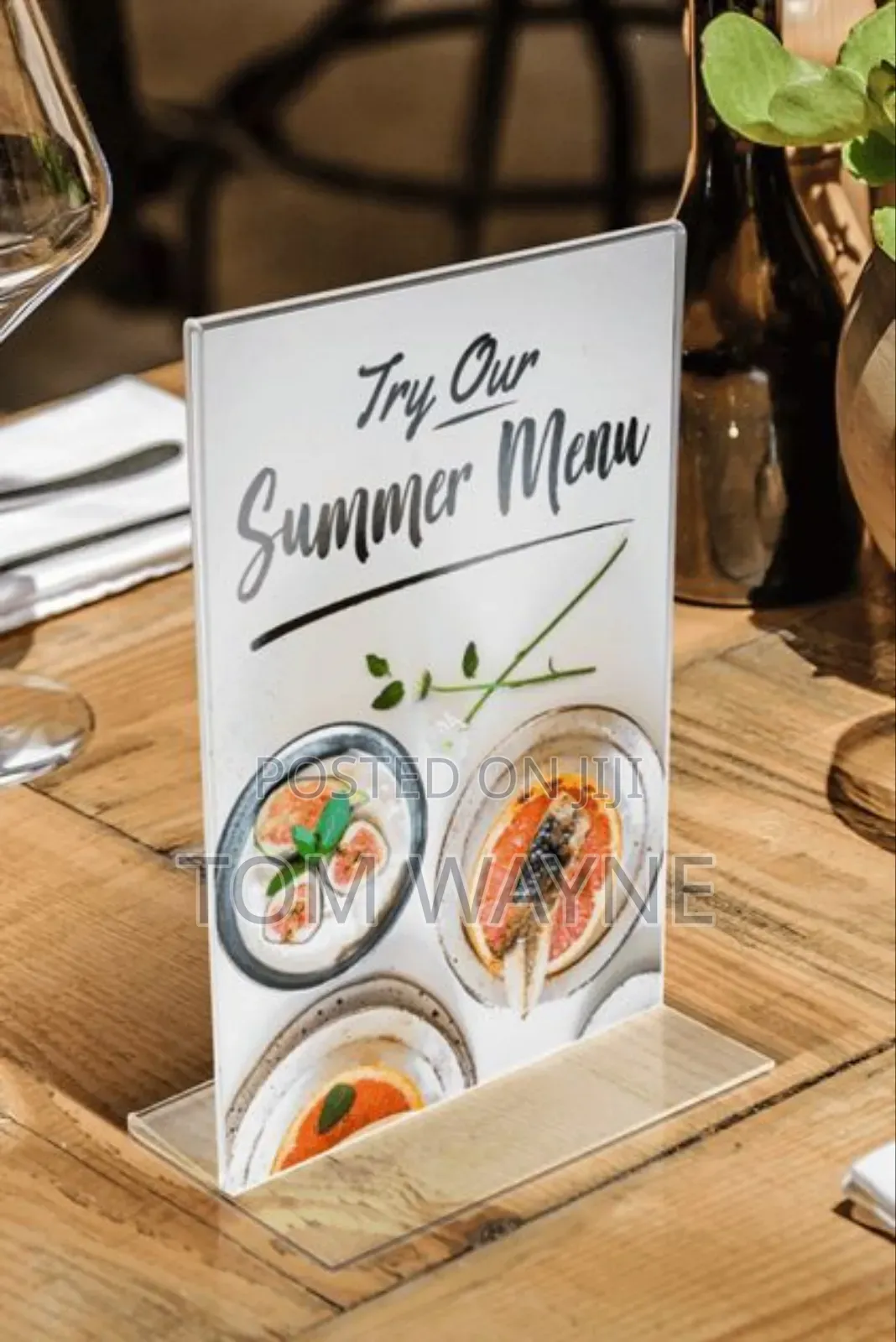 Transparent Table Top Menu Holder, Free Standing