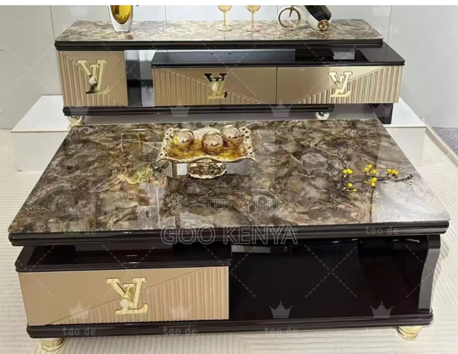 Home Tv Table Set; Storage Tv Stand With Smooth White Finish Table Set
