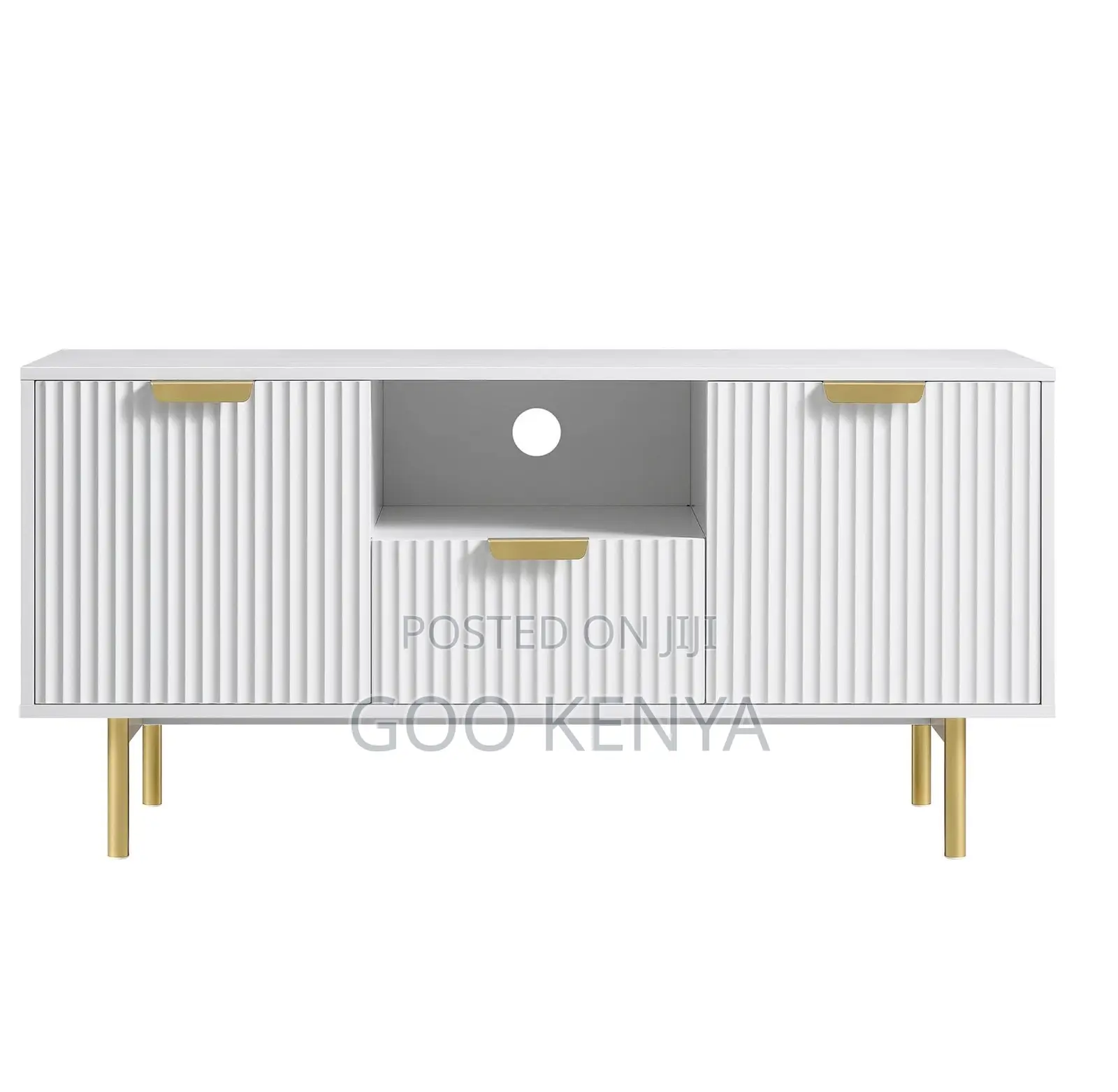 Home Tv Cabinet; Premium White Tv Stand With Drawers and Wood Finish