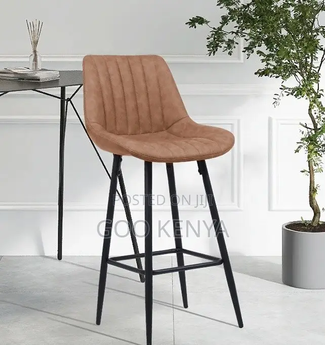 Home Counter Stool; Vintage High Metal Bar Stool With Leather Seat