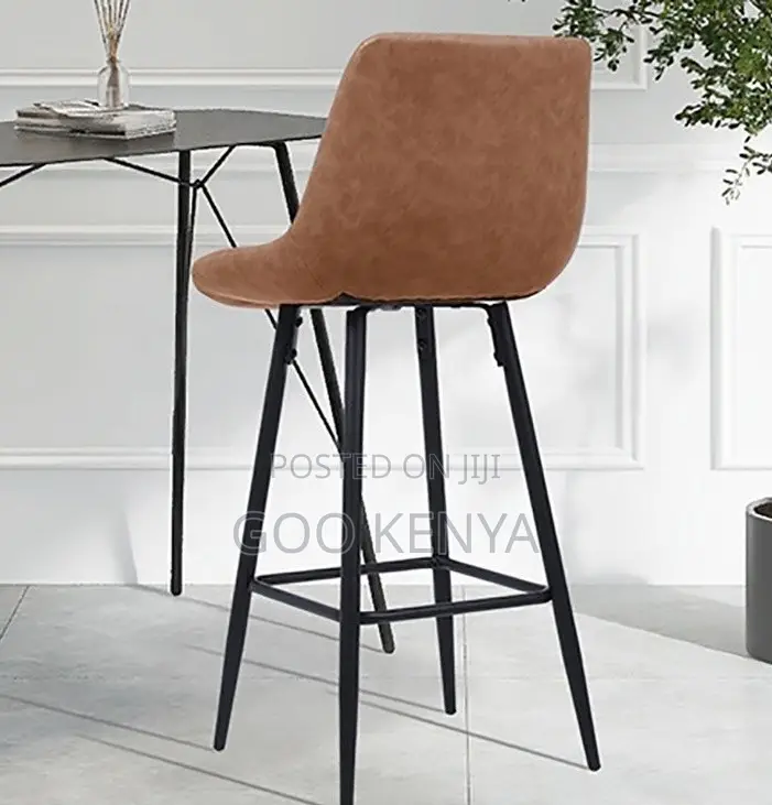 Home Counter Stool; Vintage High Metal Bar Stool With Leather Seat