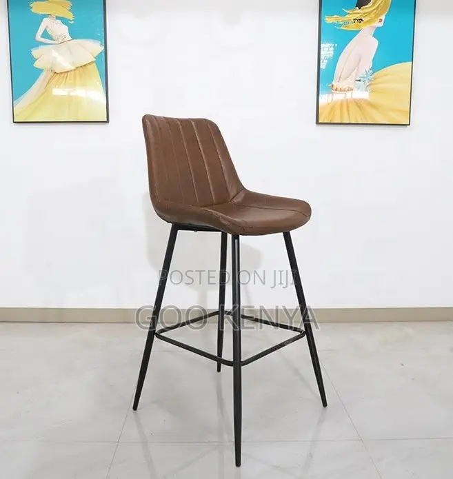 Home Counter Stool; Vintage High Metal Bar Stool With Leather Seat