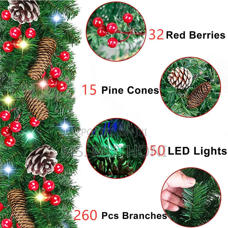 Xmas Garland Decoration With Pinecones,Red Berries* (2.7m )