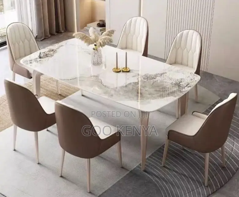 Home Dining Set; Marble Rectangle Dining Table Set of Six