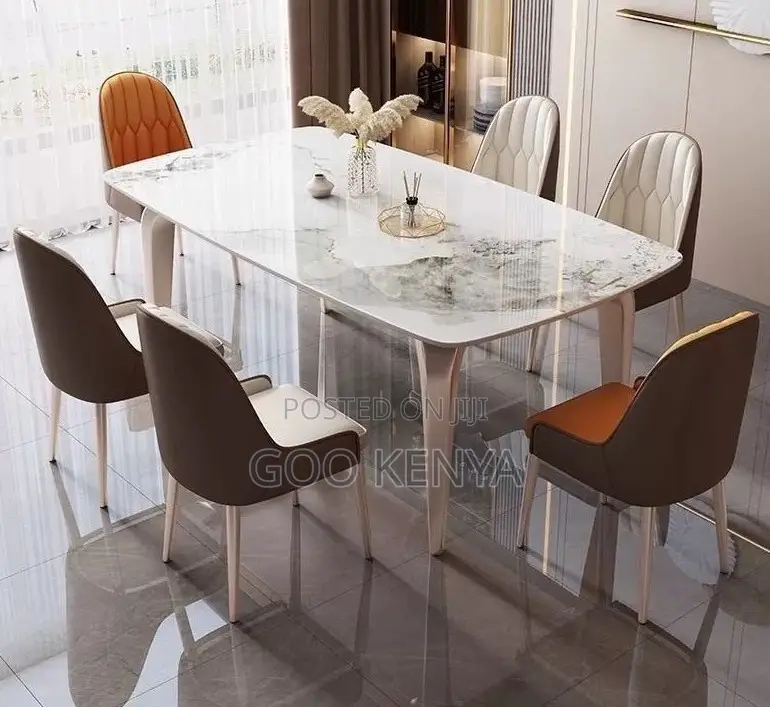 Home Dining Set; Marble Rectangle Dining Table Set of Six