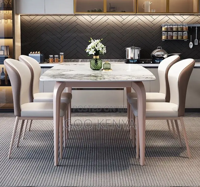 Home Dining Set; Marble Rectangle Dining Table Set of Six