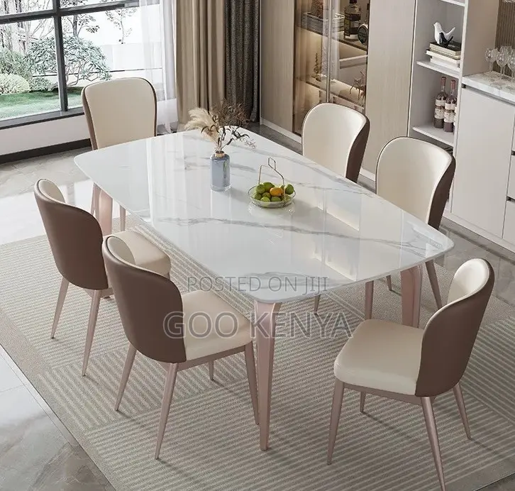 Home Dining Set; Marble Rectangle Dining Table Set of Six