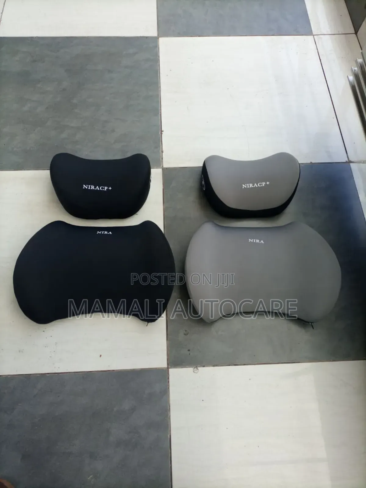 2pcs Universal Car Head and Lumbar Support Pillows – Grey/Black