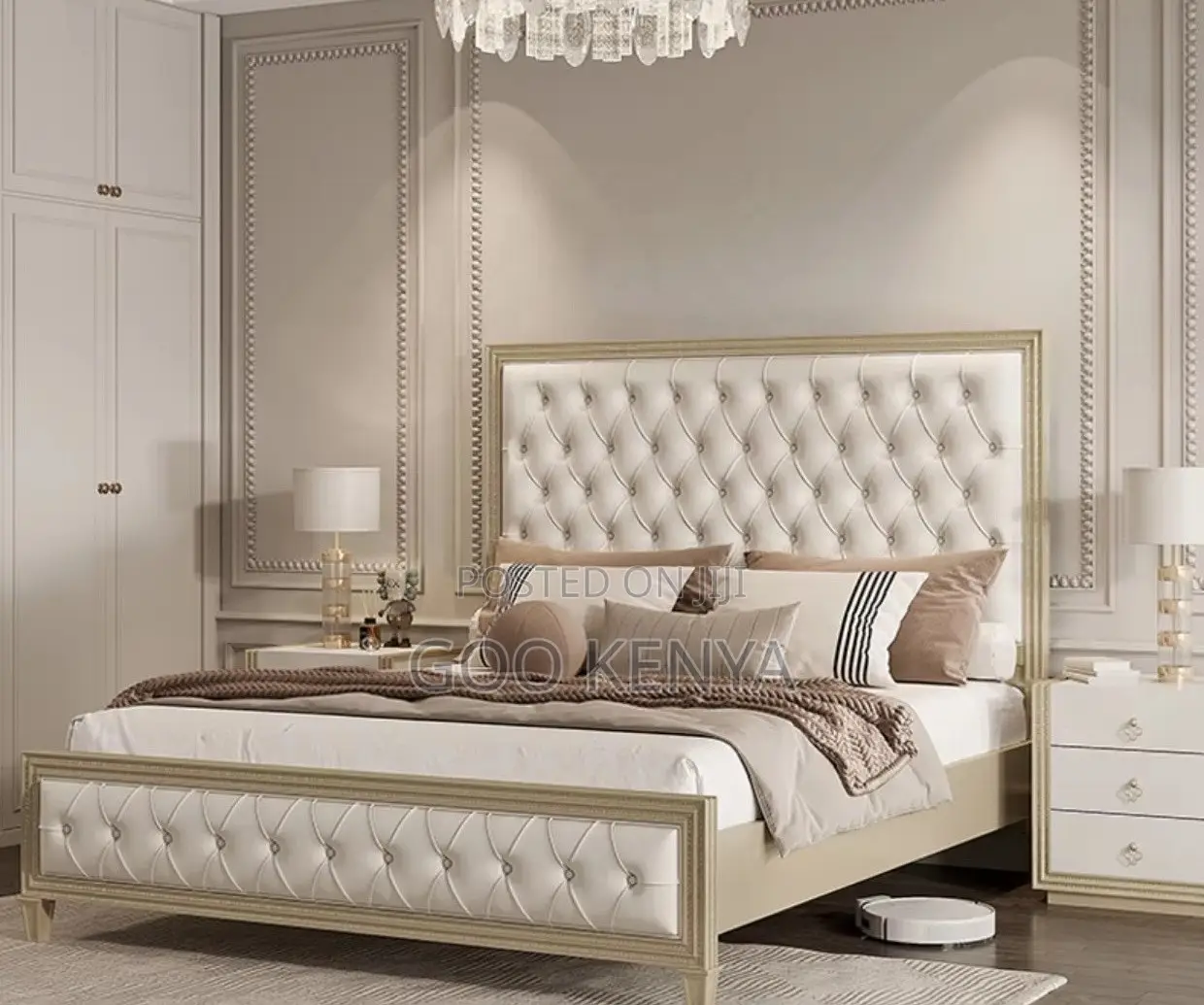Home Bed; Heavy Wood King-size Bed With Drawers And Two Beside Cabinet