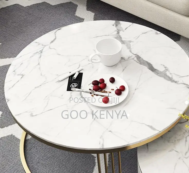 Home Tv Table Set; Glossy Marble Tv Unit and Table Set for Living Room