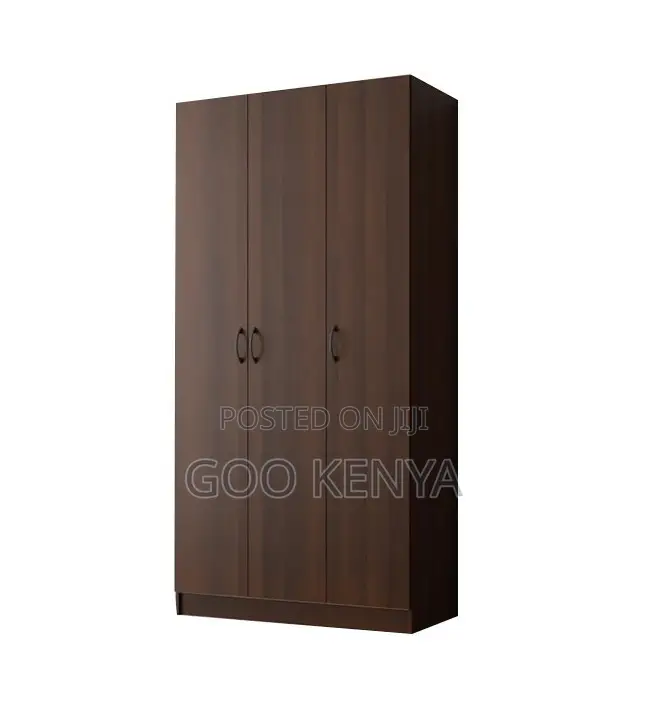 Home Wardrobe; Dark Brown 3-Door Bedroom Wardrobe With Shelves and Rod