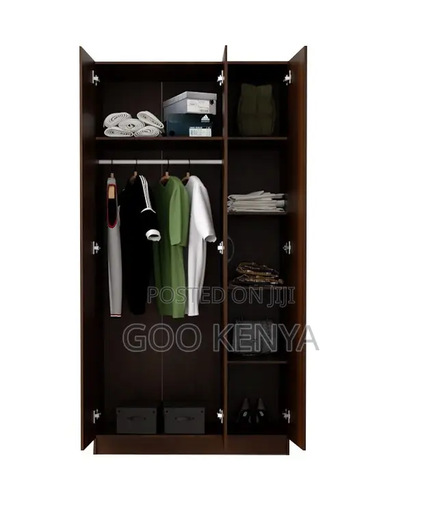 Home Wardrobe; Dark Brown 3-Door Bedroom Wardrobe With Shelves and Rod