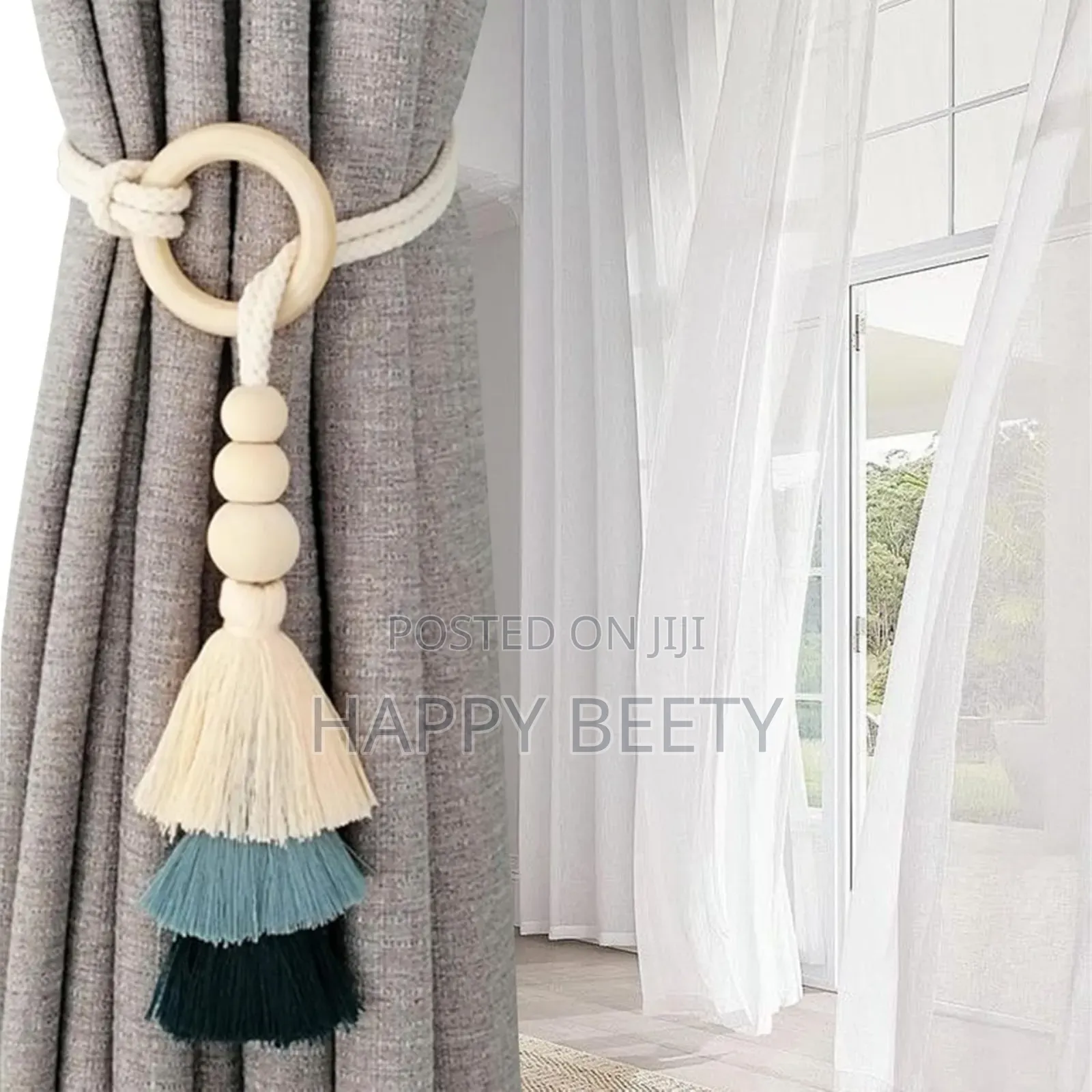 *2pcs Tassel Curtain Tie Backs Wooden Bead Curtain Tiebacks
