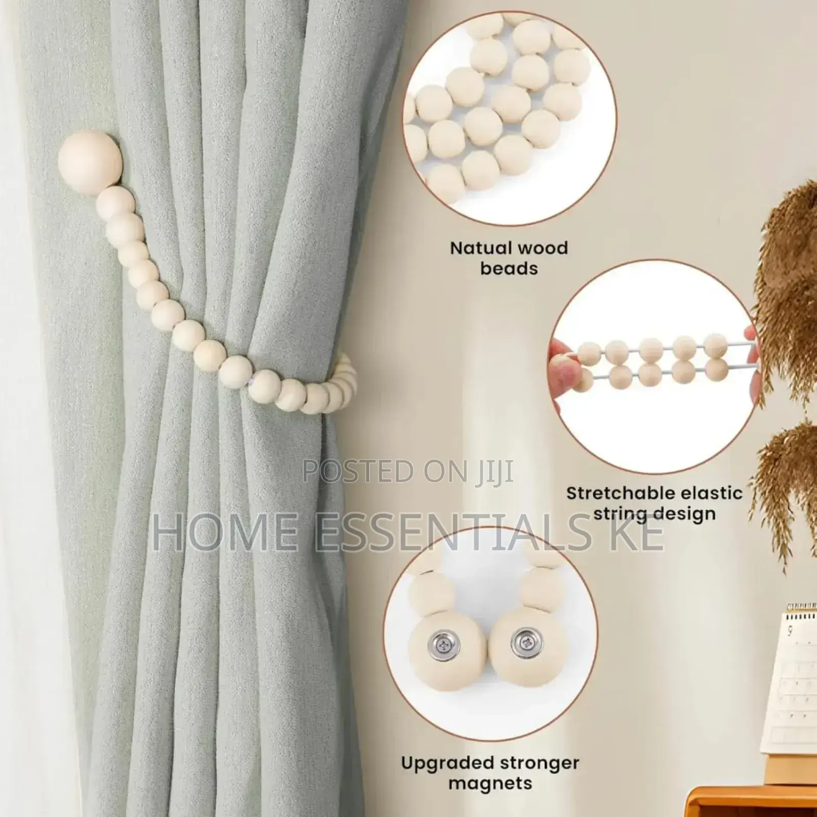 *2pcs Magnetic Wooden Beads Curtain Holders