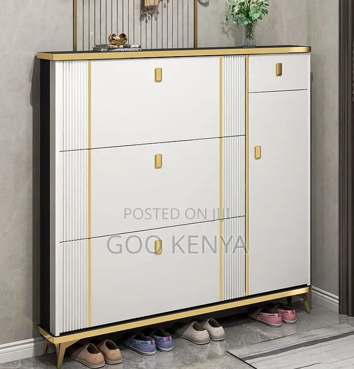 Home Shoe Rack; Modern Hallway Shoe Rack With Flip-Drawer Wood Finish