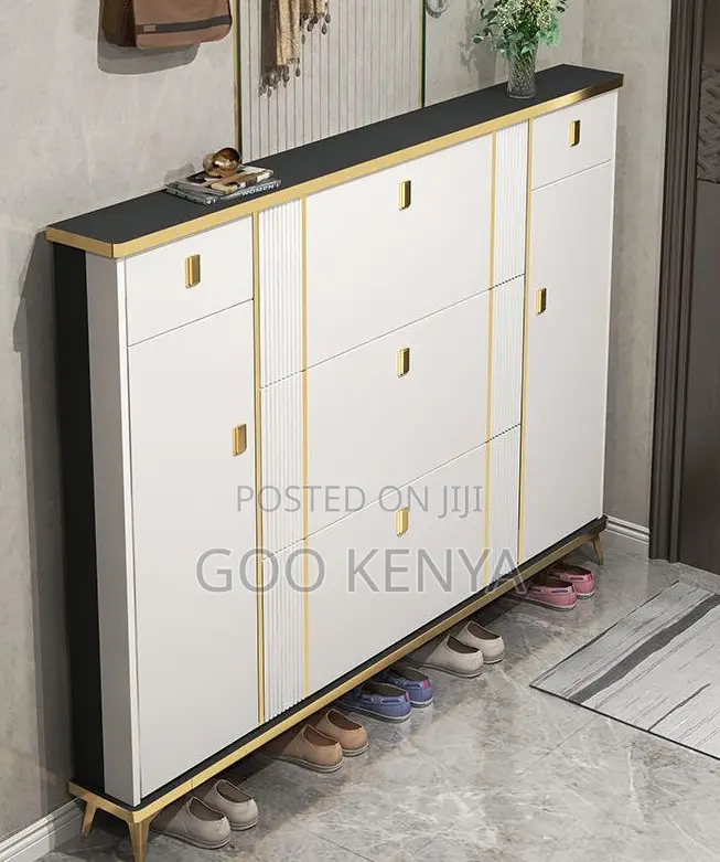 Home Shoe Rack; Modern Hallway Shoe Rack With Flip-Drawer Wood Finish