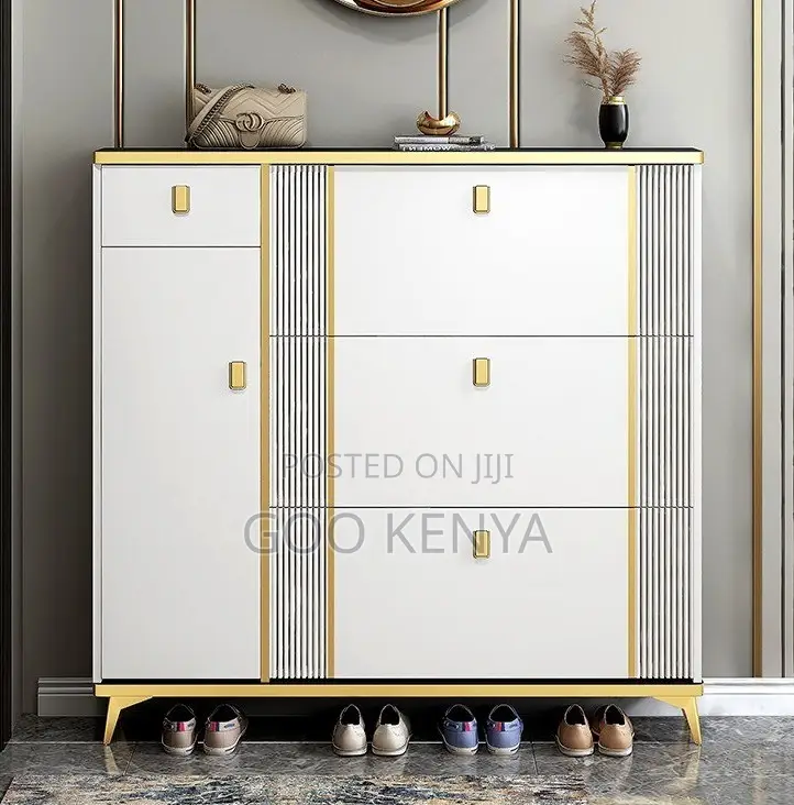 Home Shoe Rack; Modern Hallway Shoe Rack With Flip-Drawer Wood Finish