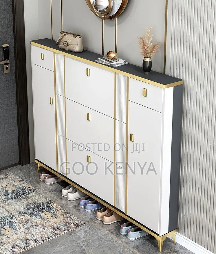 Home Shoe Rack; Modern Hallway Shoe Rack With Flip-Drawer Wood Finish