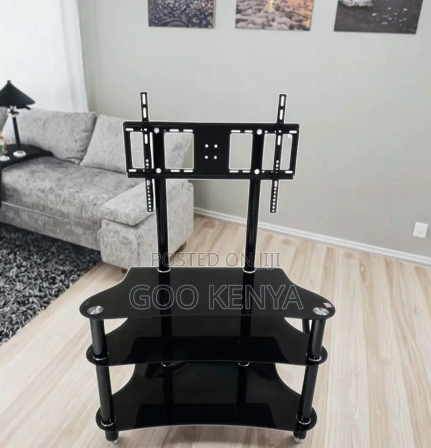 Home Tv Stand; Durable Glass and Metal Tv Stand for Living Room Decor