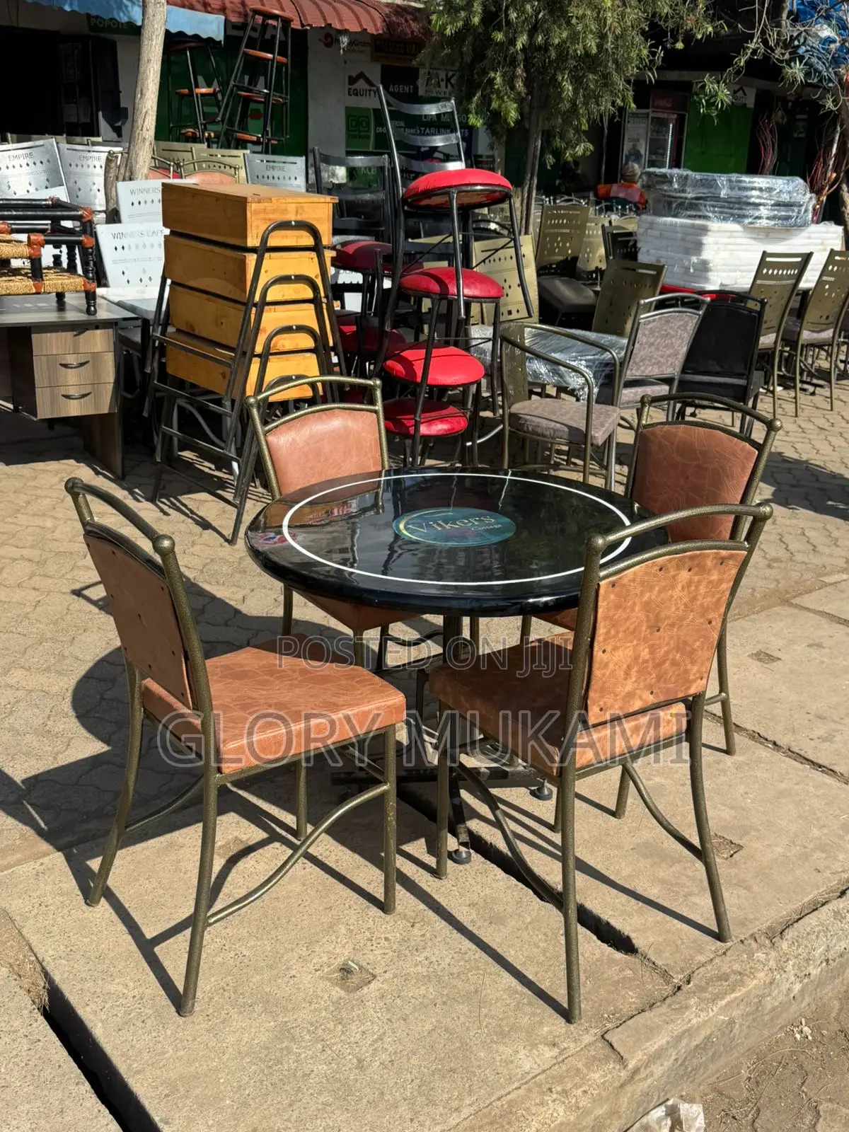 Restaurant And Bar Black Marble Table And Chairs