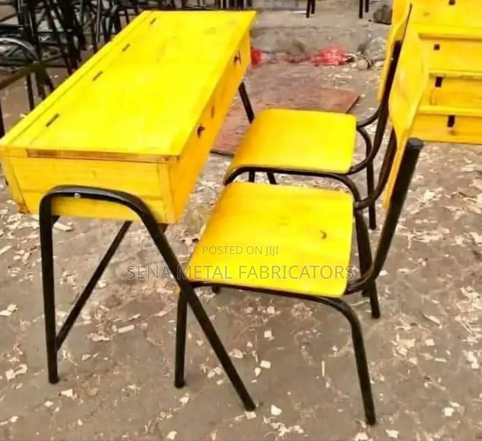 School Lockers With Double Locks and Chairs.