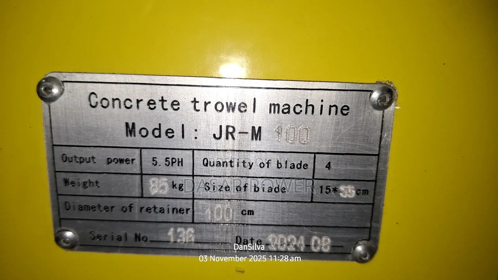 Seat on Power Trowel