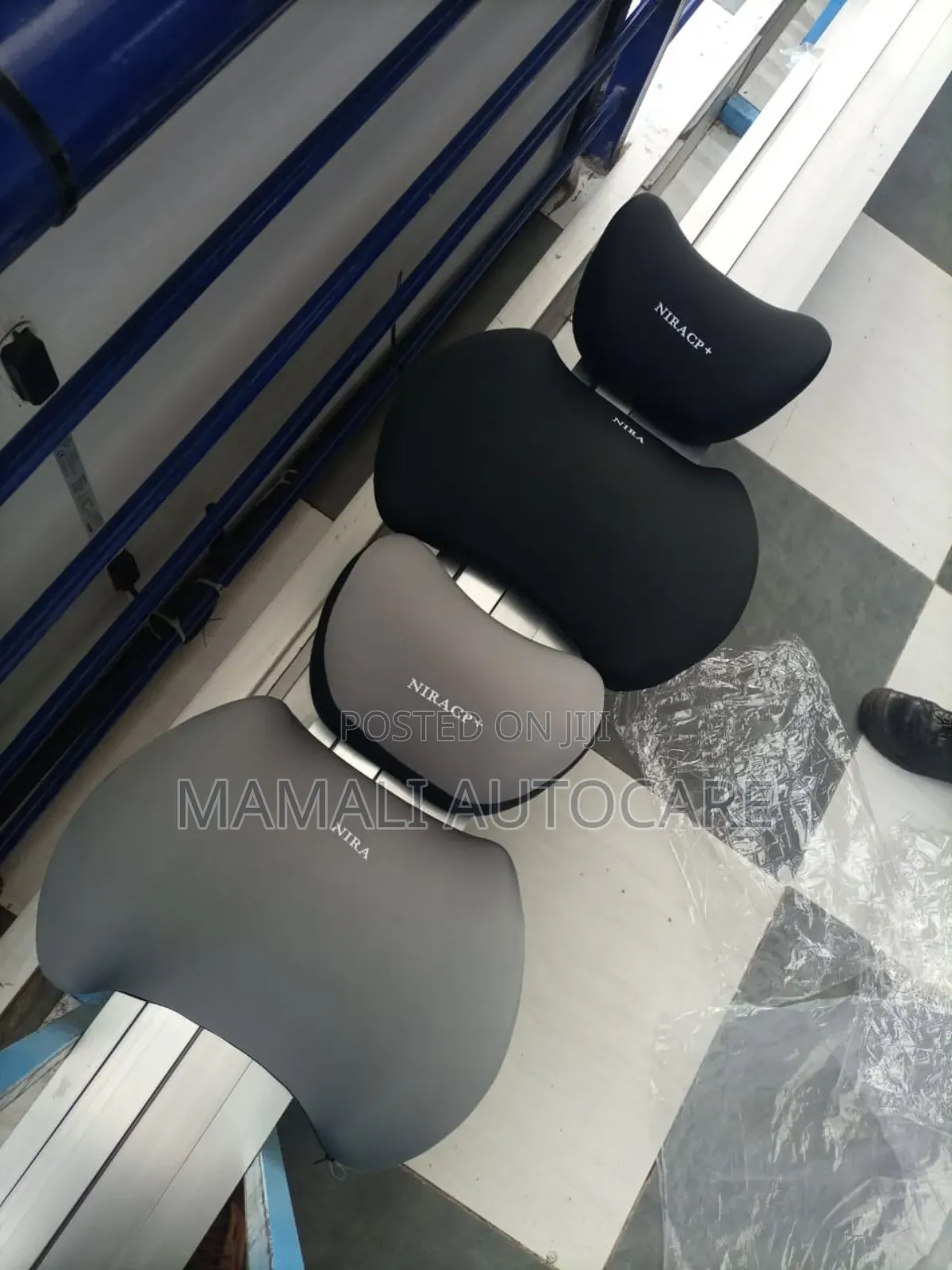 2pcs Car Headrest and Backrest Cushions – Grey and Black