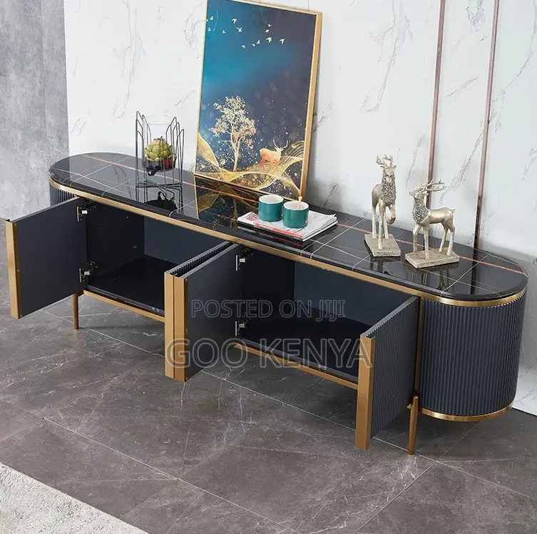 Home Tv Table Set; Modern Wooden Tv and Coffee Table With Gold Accents