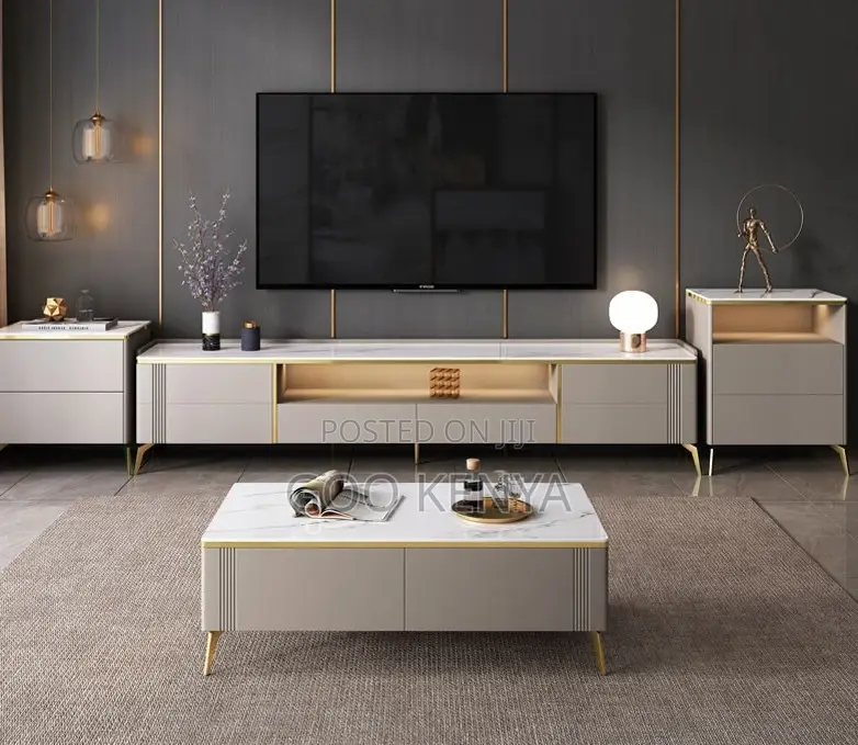 Home Tv and Coffee Table; Modern Living Room Table Set With Led